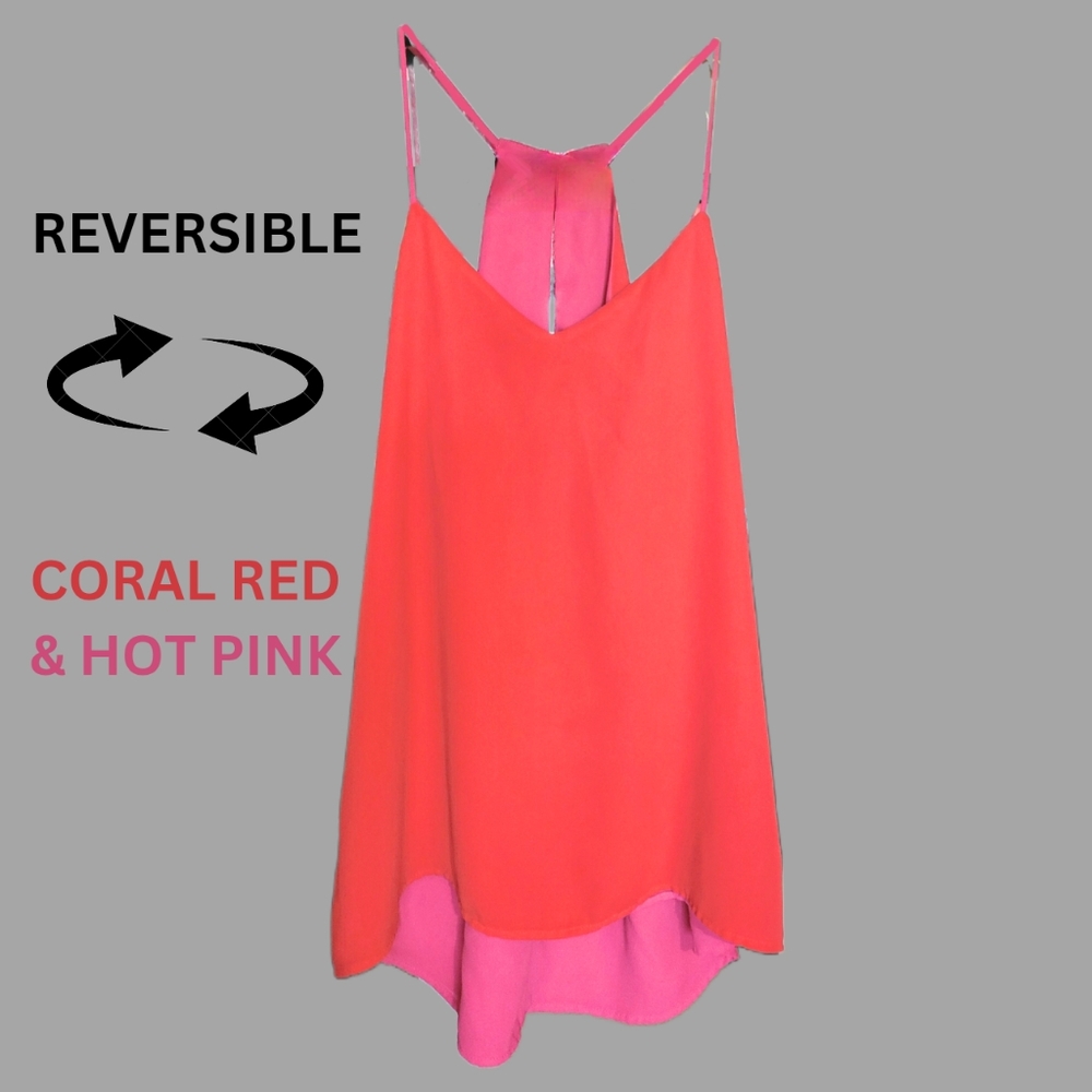 EXPRESS XS Reversible V-Neck Neon Coral Red & Hot Pink Keyhole Barcelona Cami